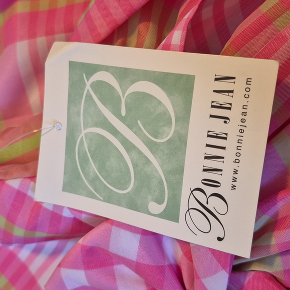 Bonnie Jean girls size 7 pink green & white plaid dress with bow, NWT - Picture 5 of 6